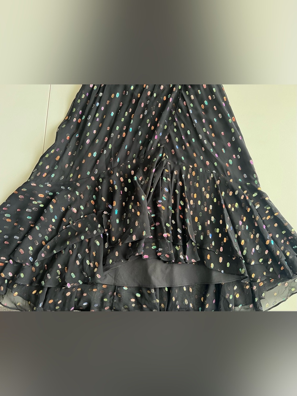 DVF Berdina Metallic Flounce Wrap Dress High Low Multicolor Dot Size 6 - Picture 10 of 16